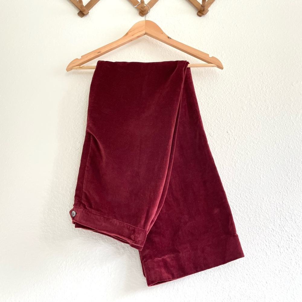 Vintage 1970s Burgundy Velvet Slacks 70s Velvet Pants High Waist Wide Leg